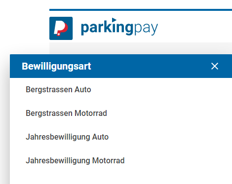 ParkingPay Bweilligungsart